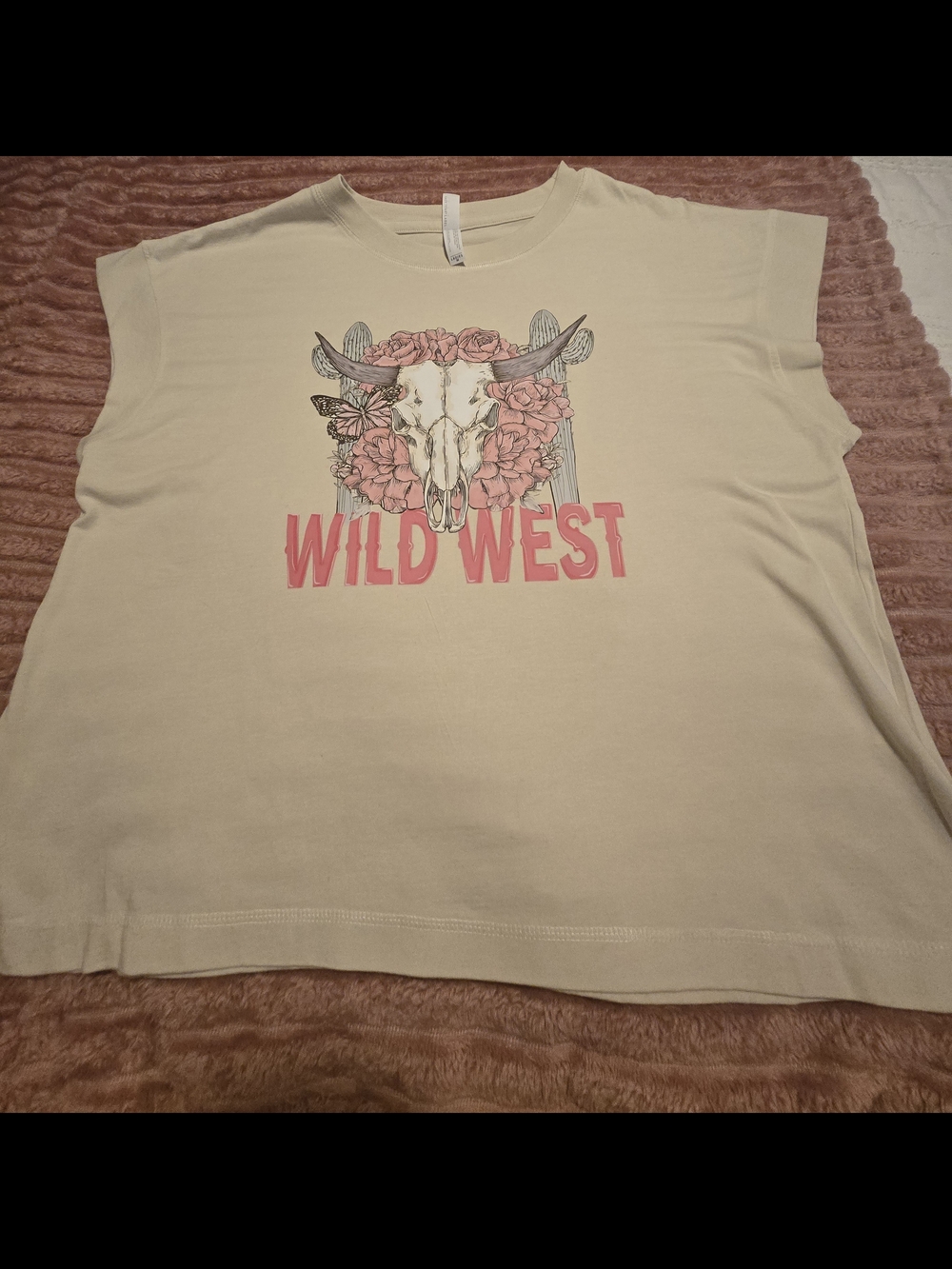 Wild West Floral Skull Graphic Tank Top - Cream/Pink